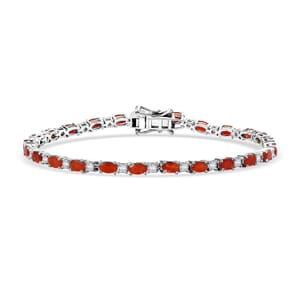 D'Joy Crimson Fire Opal and Moissanite 4.60 ctw Fiery Tennis Bracelet in Rhodium Over Sterling Silver (6.50 In)