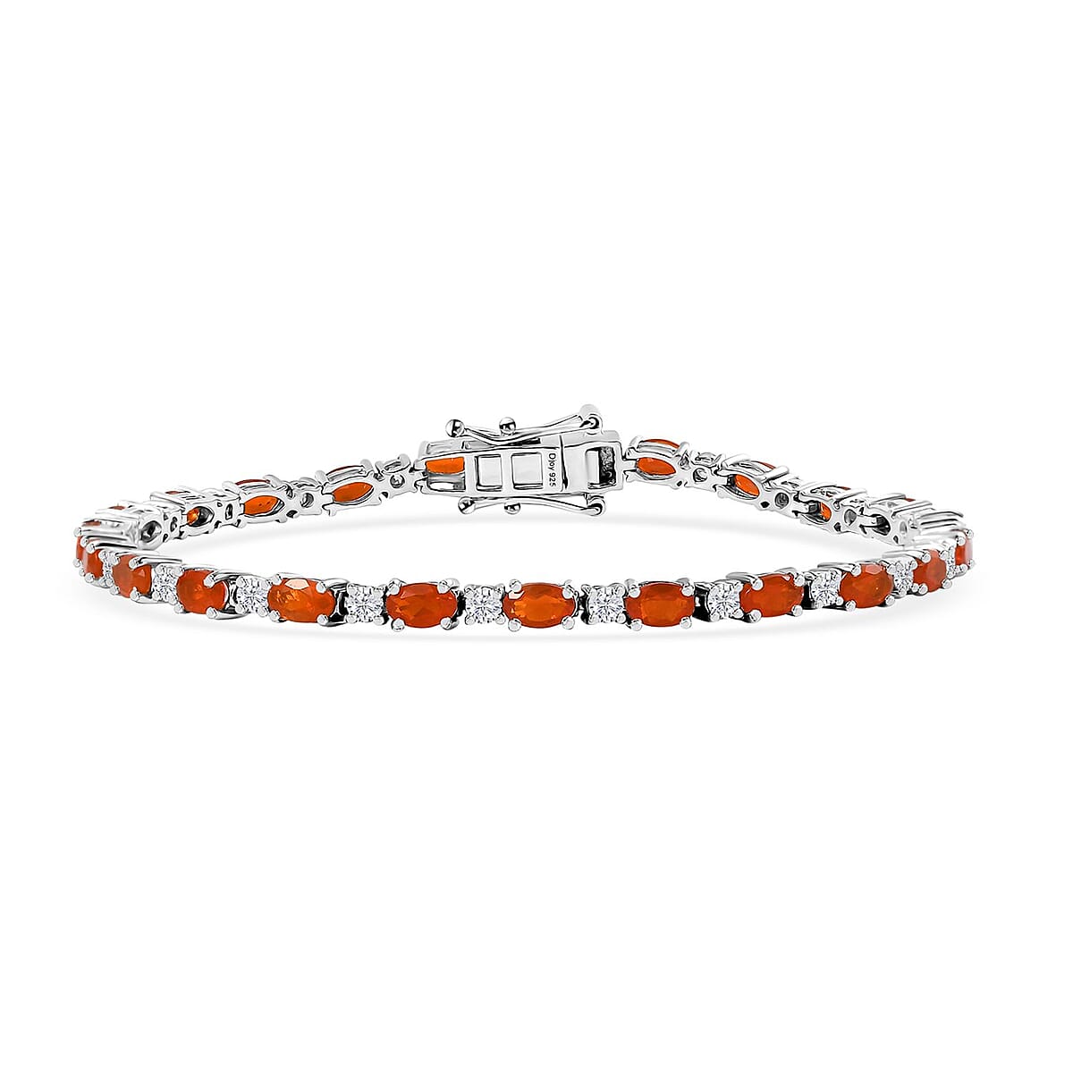 D'Joy Crimson Fire Opal and Moissanite 5.00 ctw Fiery Tennis Bracelet in Rhodium Over Sterling Silver (7.25 In) image number 0