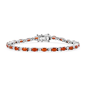 D'Joy Crimson Fire Opal and Moissanite 5.00 ctw Fiery Tennis Bracelet in Rhodium Over Sterling Silver (7.25 In)