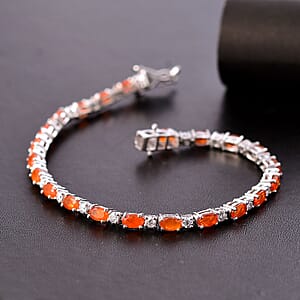 D'Joy Crimson Fire Opal and Moissanite 5.00 ctw Fiery Tennis Bracelet in Rhodium Over Sterling Silver (7.25 In)
