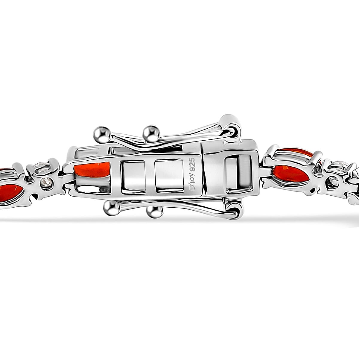 D'Joy Crimson Fire Opal and Moissanite 5.00 ctw Fiery Tennis Bracelet in Rhodium Over Sterling Silver (7.25 In) image number 3