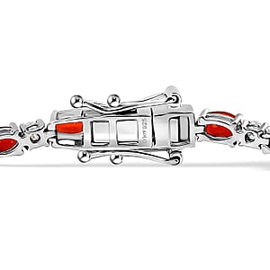 D'Joy Crimson Fire Opal and Moissanite 5.00 ctw Fiery Tennis Bracelet in Rhodium Over Sterling Silver (7.25 In)