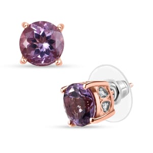 D'Joy Rose De France Amethyst and White Zircon5.10 ctw Solitaire Stud Earrings in 18K Vermeil RG Over Sterling Silver 