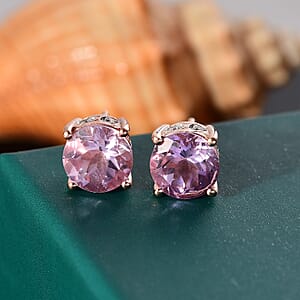 D'Joy Rose De France Amethyst and White Zircon5.10 ctw Solitaire Stud Earrings in 18K Vermeil RG Over Sterling Silver 