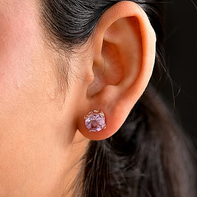 D'Joy Rose De France Amethyst and White Zircon5.10 ctw Solitaire Stud Earrings in 18K Vermeil RG Over Sterling Silver