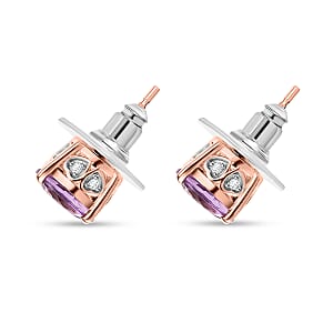 D'Joy Rose De France Amethyst and White Zircon5.10 ctw Solitaire Stud Earrings in 18K Vermeil RG Over Sterling Silver 