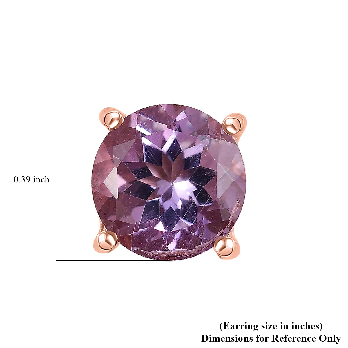 D'Joy Rose De France Amethyst and White Zircon5.10 ctw Solitaire Stud Earrings in 18K Vermeil RG Over Sterling Silver