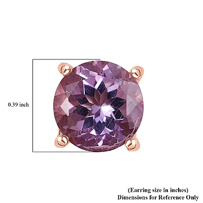 D'Joy Rose De France Amethyst and White Zircon5.10 ctw Solitaire Stud Earrings in 18K Vermeil RG Over Sterling Silver