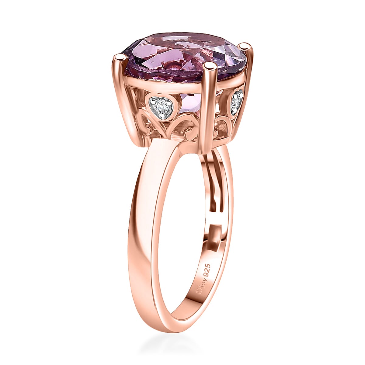 Rose De France Amethyst and White Zircon 6.15 ctw Ring in 18K Vermeil Rose Gold Over Sterling Silver (Size 8.0) image number 3