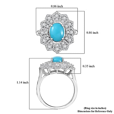 D'Joy Premium Sleeping Beauty Turquoise and Moissanite 2.75 ctw Frosted Blossom Ring in Rhodium Over Sterling Silver (Size 10.0)
