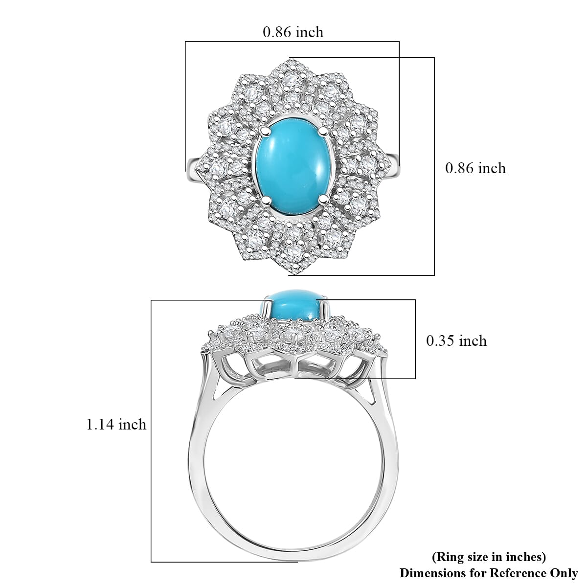 D'Joy Premium Sleeping Beauty Turquoise and Moissanite 2.75 ctw Frosted Blossom Ring in Rhodium Over Sterling Silver (Size 8.0) image number 5