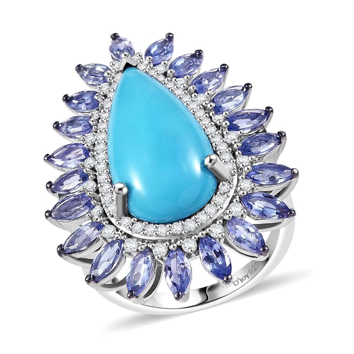 Premium Sleeping Beauty Turquoise, Multi Gemstone Ring in Rhodium Over Sterling Silver (Size 5.0) 10.00 ctw image number 0