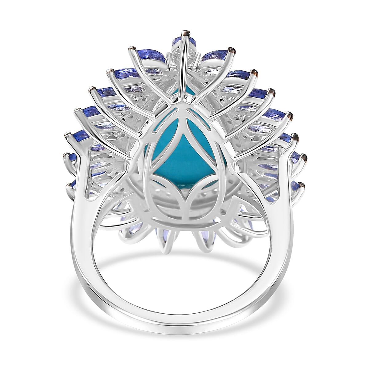 D'Joy Premium Sleeping Beauty Turquoise and Multi Gemstone 10.00 ctw Oceanic Radiance Ring in Rhodium Over Sterling Silver (Size 6.0) image number 4