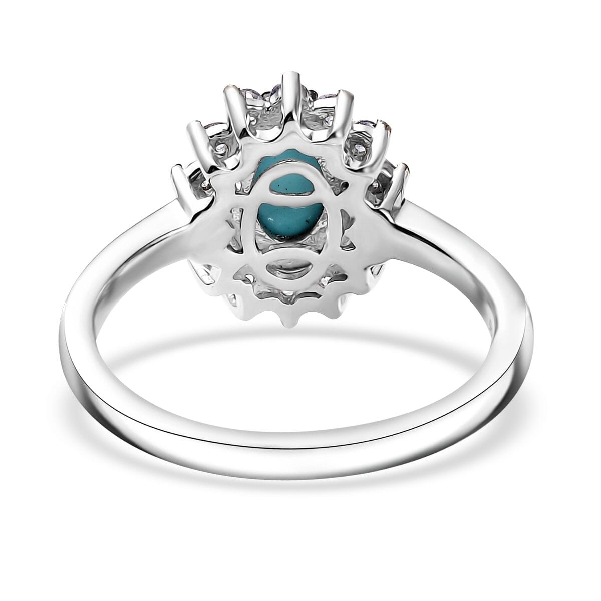 D'Joy Premium Sleeping Beauty Turquoise and Tanzanite 1.00 ctw Ocean Bloom Ring in Rhodium Over Sterling Silver (Size 7.0) image number 4