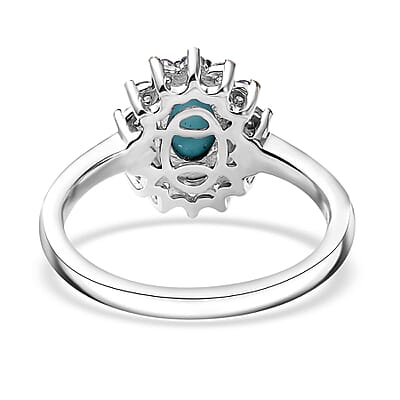 D'Joy Premium Sleeping Beauty Turquoise and Tanzanite 1.00 ctw Ocean Bloom Ring in Rhodium Over Sterling Silver (Size 9.0)