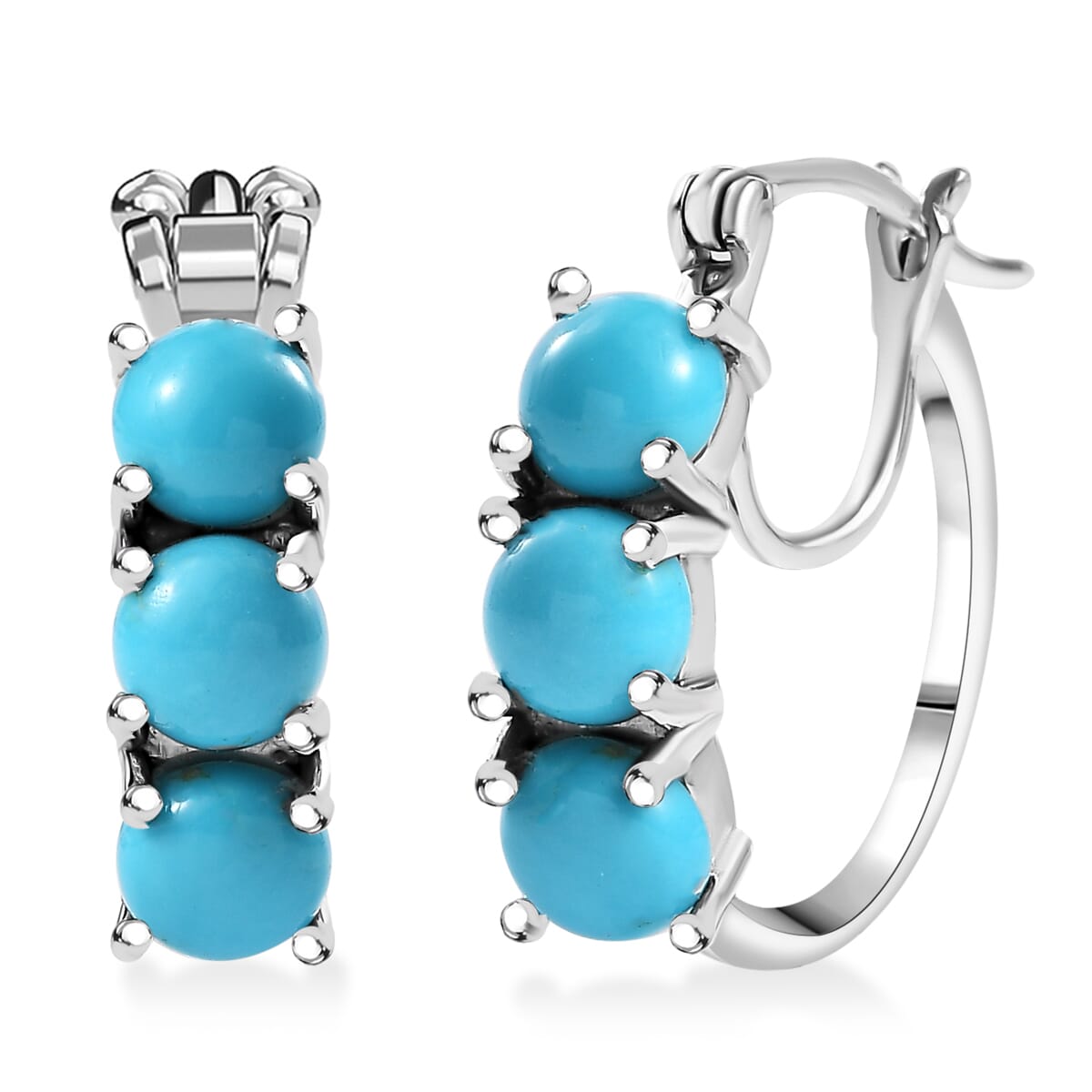 D'Joy Premium Sleeping Beauty Turquoise 3.10 ctw Hoop Earrings in Rhodium Over Sterling Silver image number 0