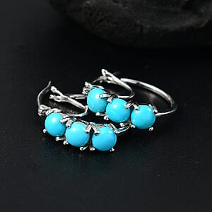 D'Joy Premium Sleeping Beauty Turquoise 3.10 ctw Hoop Earrings in Rhodium Over Sterling Silver