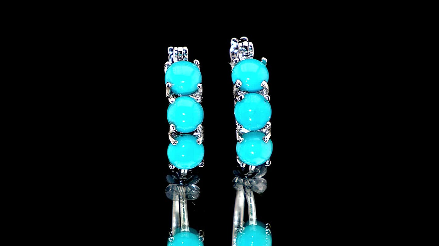 D'Joy Premium Sleeping Beauty Turquoise 3.10 ctw Hoop Earrings in Rhodium Over Sterling Silver