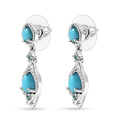D'Joy Premium Sleeping Beauty Turquoise and Multi Gemstone 2.15 ctw Dangle Earrings in Rhodium Over Sterling Silver