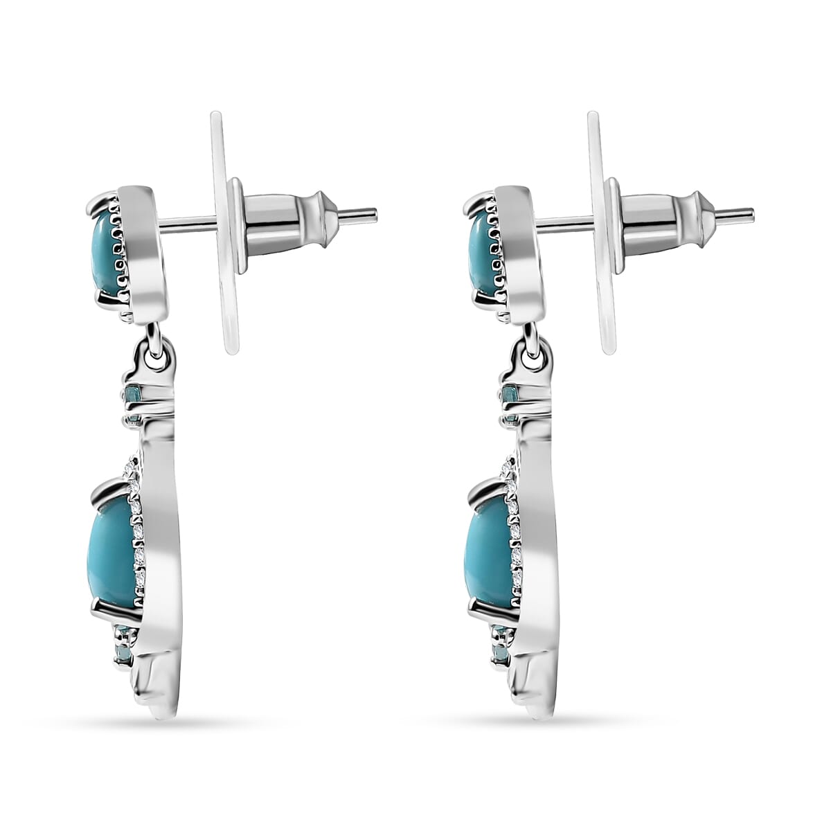 D'Joy Premium Sleeping Beauty Turquoise and Multi Gemstone 2.15 ctw Dangle Earrings in Rhodium Over Sterling Silver image number 4