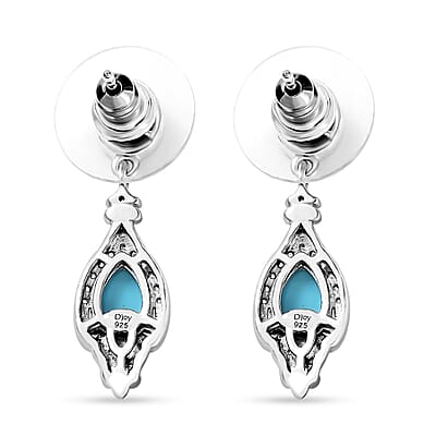 D'Joy Premium Sleeping Beauty Turquoise and Multi Gemstone 2.15 ctw Dangle Earrings in Rhodium Over Sterling Silver