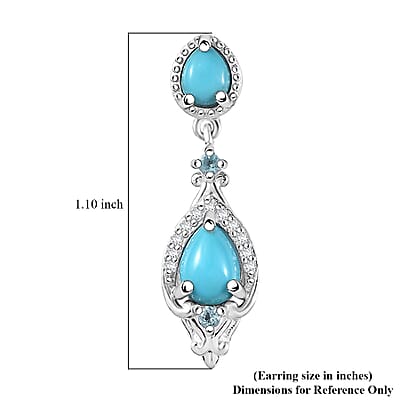 D'Joy Premium Sleeping Beauty Turquoise and Multi Gemstone 2.15 ctw Dangle Earrings in Rhodium Over Sterling Silver