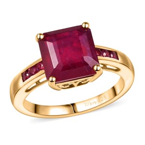 D'Joy Premium Niassa Ruby (FF) 8.20 ctw Art Deco Ring in 18K Vermeil Yellow Gold Over Sterling Silver (Size 10.0)