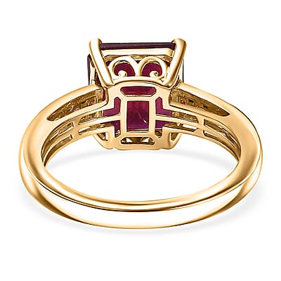 D'Joy Premium Niassa Ruby (FF) 8.20 ctw Art Deco Ring in 18K Vermeil Yellow Gold Over Sterling Silver (Size 10.0)