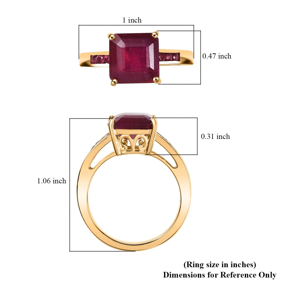 D'Joy Premium Niassa Ruby (FF) 8.20 ctw Art Deco Ring in 18K Vermeil Yellow Gold Over Sterling Silver (Size 10.0) image number 5