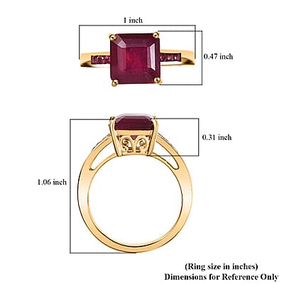 D'Joy Premium Niassa Ruby (FF) 8.20 ctw Art Deco Ring in 18K Vermeil Yellow Gold Over Sterling Silver (Size 10.0)
