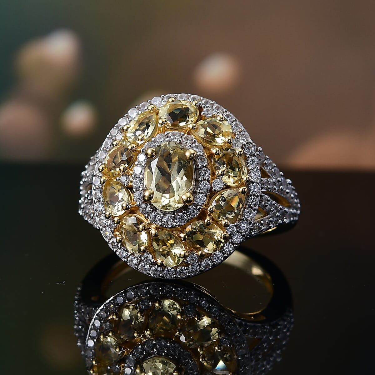 Brazilian Heliodor and White Zircon 3.60 ctw Ring in 18K Vermeil Yellow Gold Over Sterling Silver (Size 10.0) image number 1