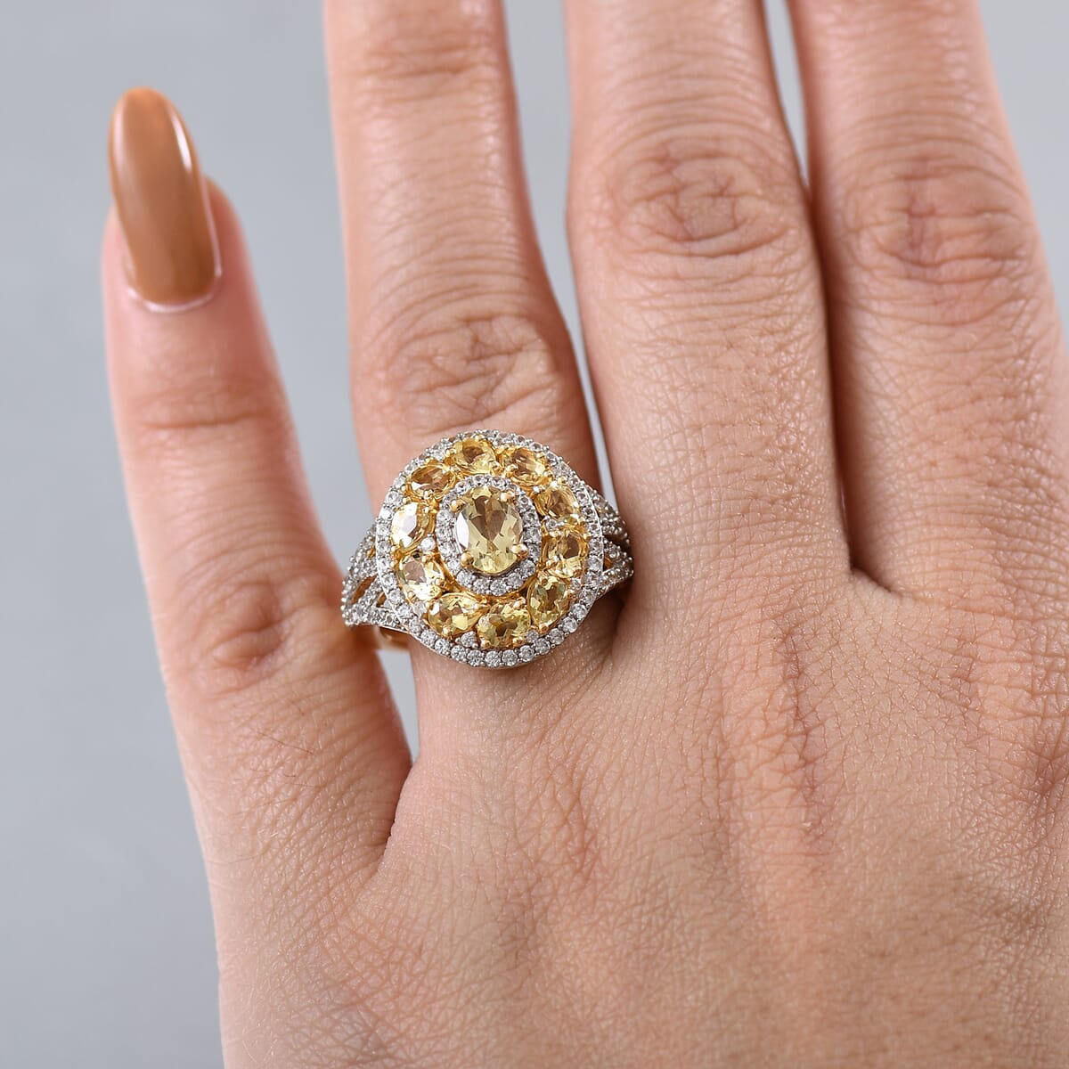 Brazilian Heliodor and White Zircon 3.60 ctw Ring in 18K Vermeil Yellow Gold Over Sterling Silver (Size 10.0) image number 2