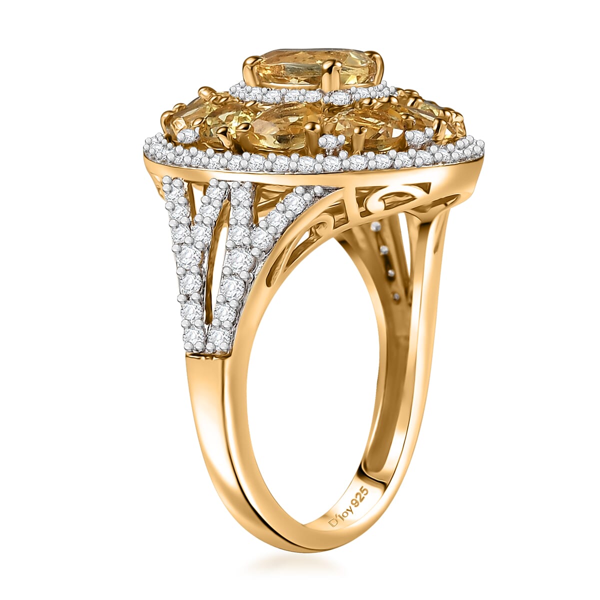 Brazilian Heliodor and White Zircon 3.60 ctw Ring in 18K Vermeil Yellow Gold Over Sterling Silver (Size 10.0) image number 3
