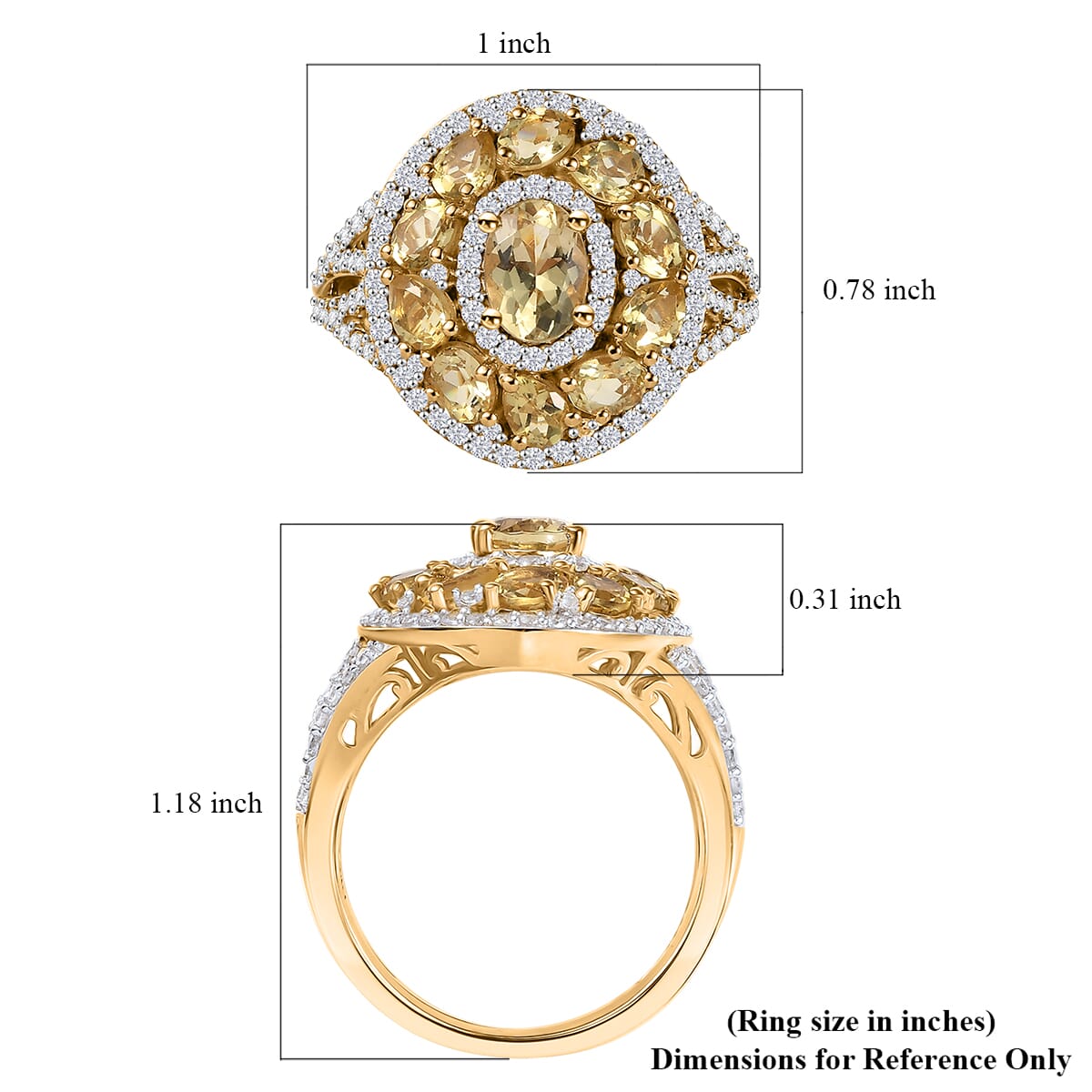 Brazilian Heliodor and White Zircon 3.60 ctw Ring in 18K Vermeil Yellow Gold Over Sterling Silver (Size 10.0) image number 5