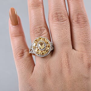 D'Joy Brazilian Heliodor and White Zircon 3.60 ctw Royal Halo Ring in 18K Vermeil Yellow Gold Over Sterling Silver (Size 7.0)