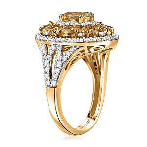 D'Joy Brazilian Heliodor and White Zircon 3.60 ctw Royal Halo Ring in 18K Vermeil Yellow Gold Over Sterling Silver (Size 7.0)