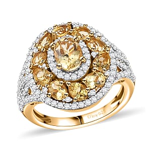 D'Joy Brazilian Heliodor and White Zircon 3.60 ctw Royal Halo Ring in 18K Vermeil Yellow Gold Over Sterling Silver (Size 9.0)