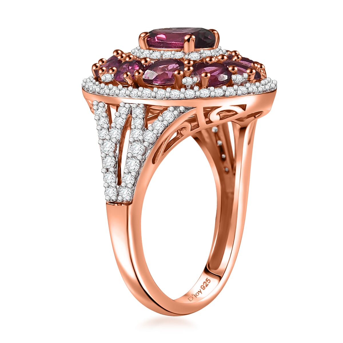 D'Joy Radiant Ember Garnet and White Zircon 4.25 ctw Royal Halo Ring in 18K Vermeil Rose Gold Over Sterling Silver (Size 10.0) image number 3