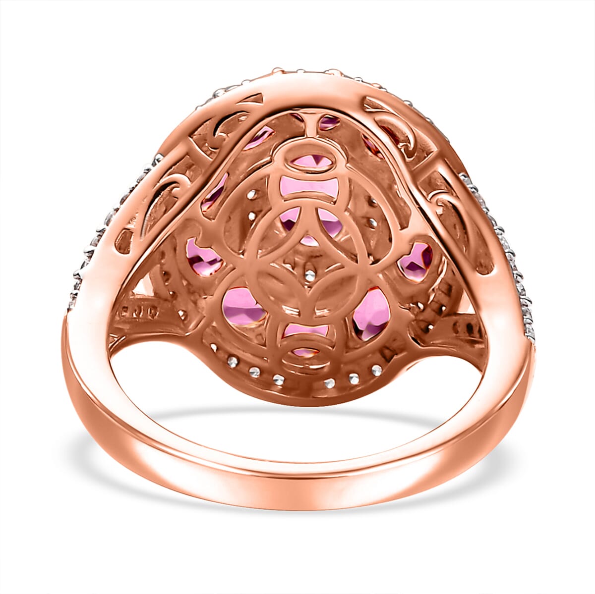 D'Joy Radiant Ember Garnet and White Zircon 4.25 ctw Royal Halo Ring in 18K Vermeil Rose Gold Over Sterling Silver (Size 10.0) image number 4