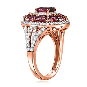 D'Joy Radiant Ember Garnet and White Zircon 4.25 ctw Royal Halo Ring in 18K Vermeil Rose Gold Over Sterling Silver (Size 7.0)
