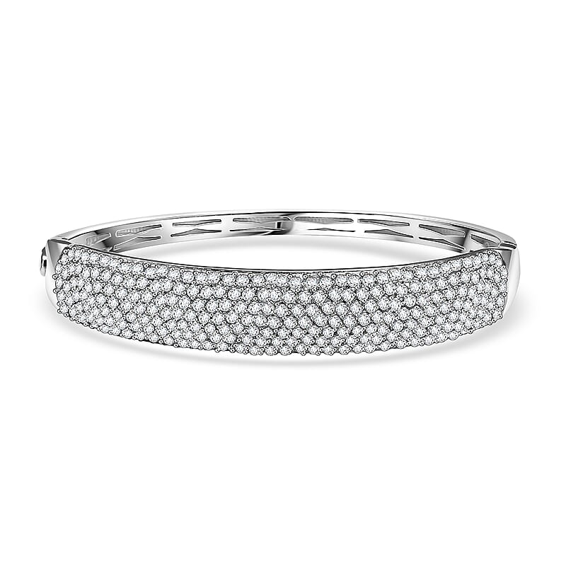 Karis Lab Created White Sapphire 10.65 ctw Starlit Sky Bangle Bracelet in Platinum Bond (7.25 In)