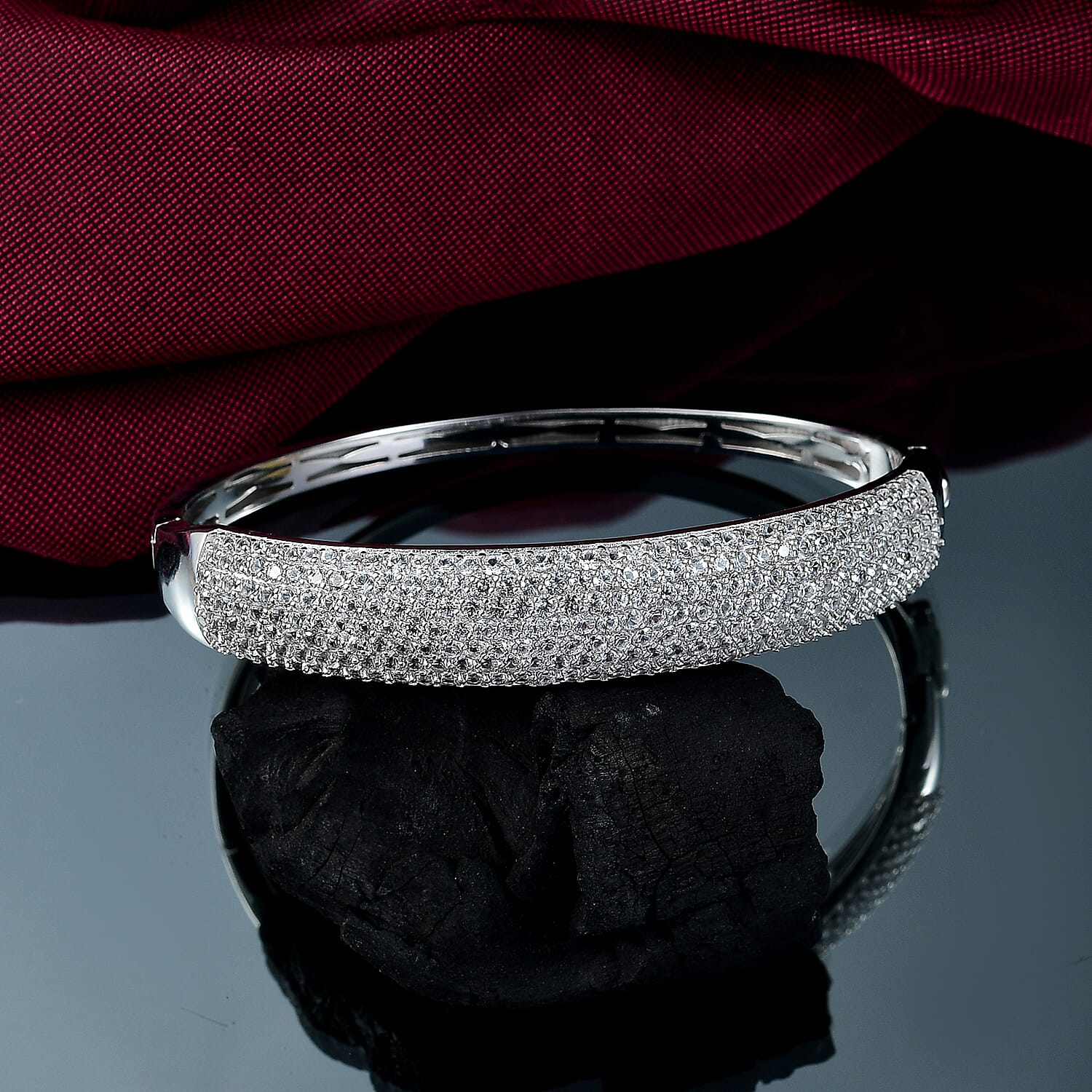 Karis Lab Created White Sapphire 10.65 ctw Starlit Sky Bangle Bracelet in Platinum Bond (7.25 In)