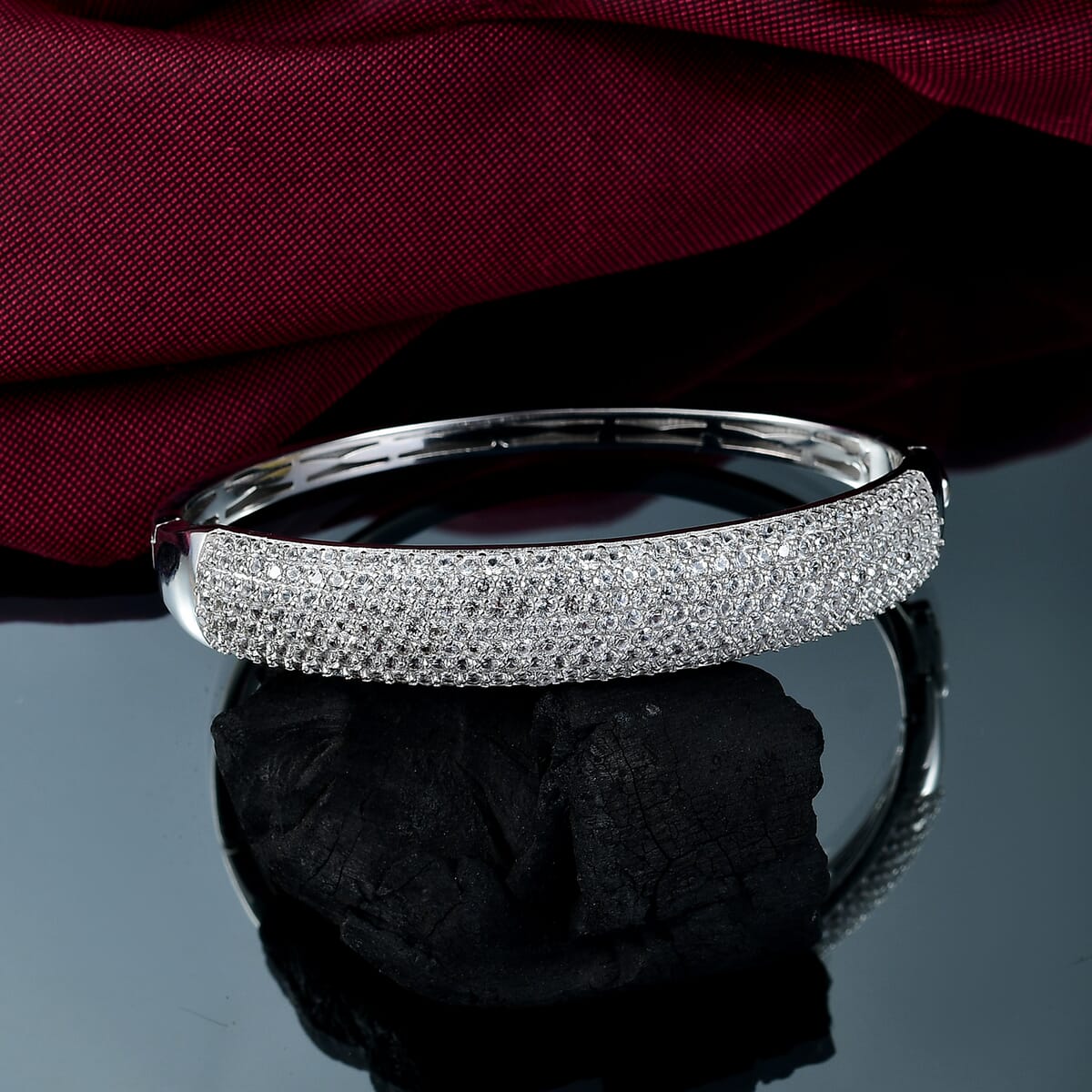 Karis Lab Created White Sapphire 10.65 ctw Starlit Sky Bangle Bracelet in Platinum Bond (7.25 In)  image number 1