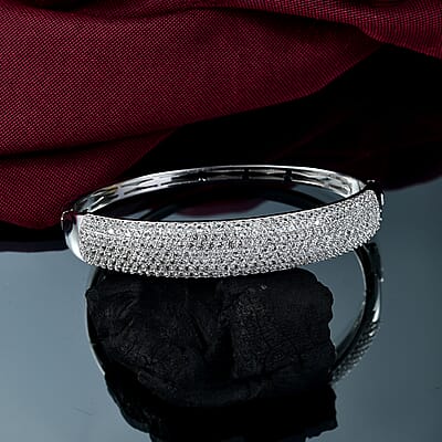 Karis Lab Created White Sapphire 10.65 ctw Starlit Sky Bangle Bracelet in Platinum Bond (7.25 In)