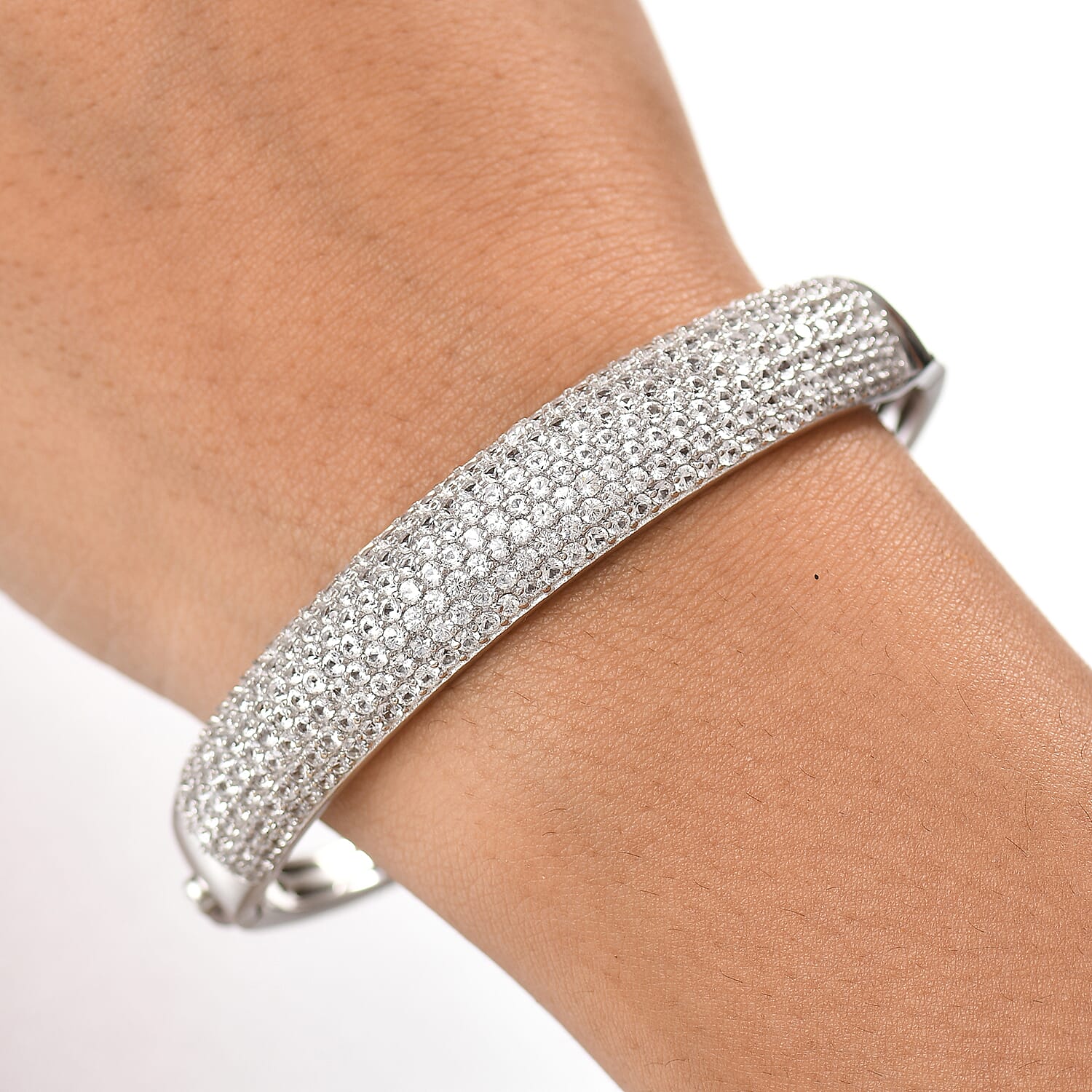 Karis Lab Created White Sapphire 10.65 ctw Starlit Sky Bangle Bracelet in Platinum Bond (7.25 In)