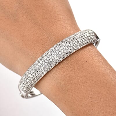 Karis Lab Created White Sapphire 10.65 ctw Starlit Sky Bangle Bracelet in Platinum Bond (7.25 In)