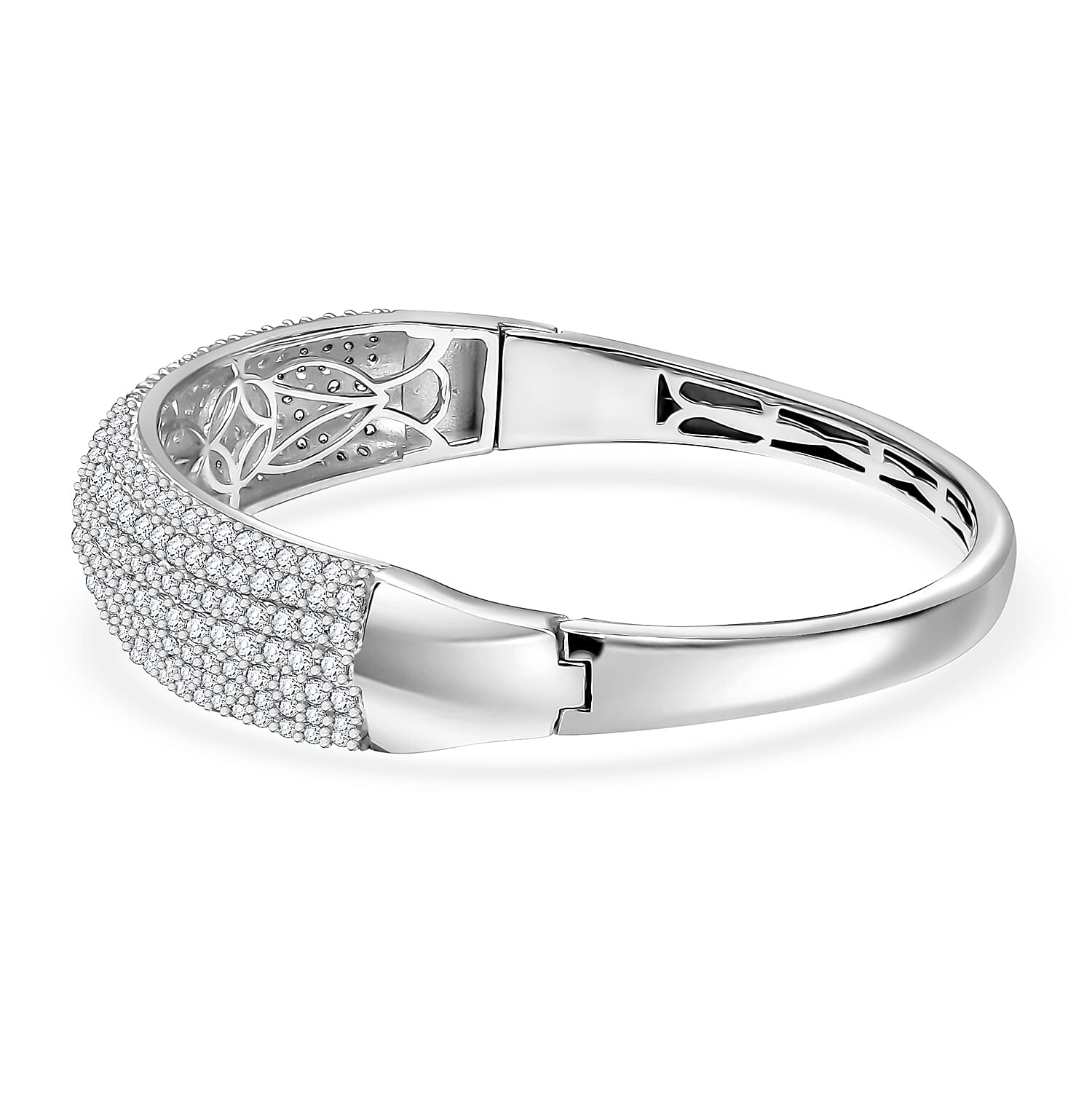 Karis Lab Created White Sapphire 10.65 ctw Starlit Sky Bangle Bracelet in Platinum Bond (7.25 In)