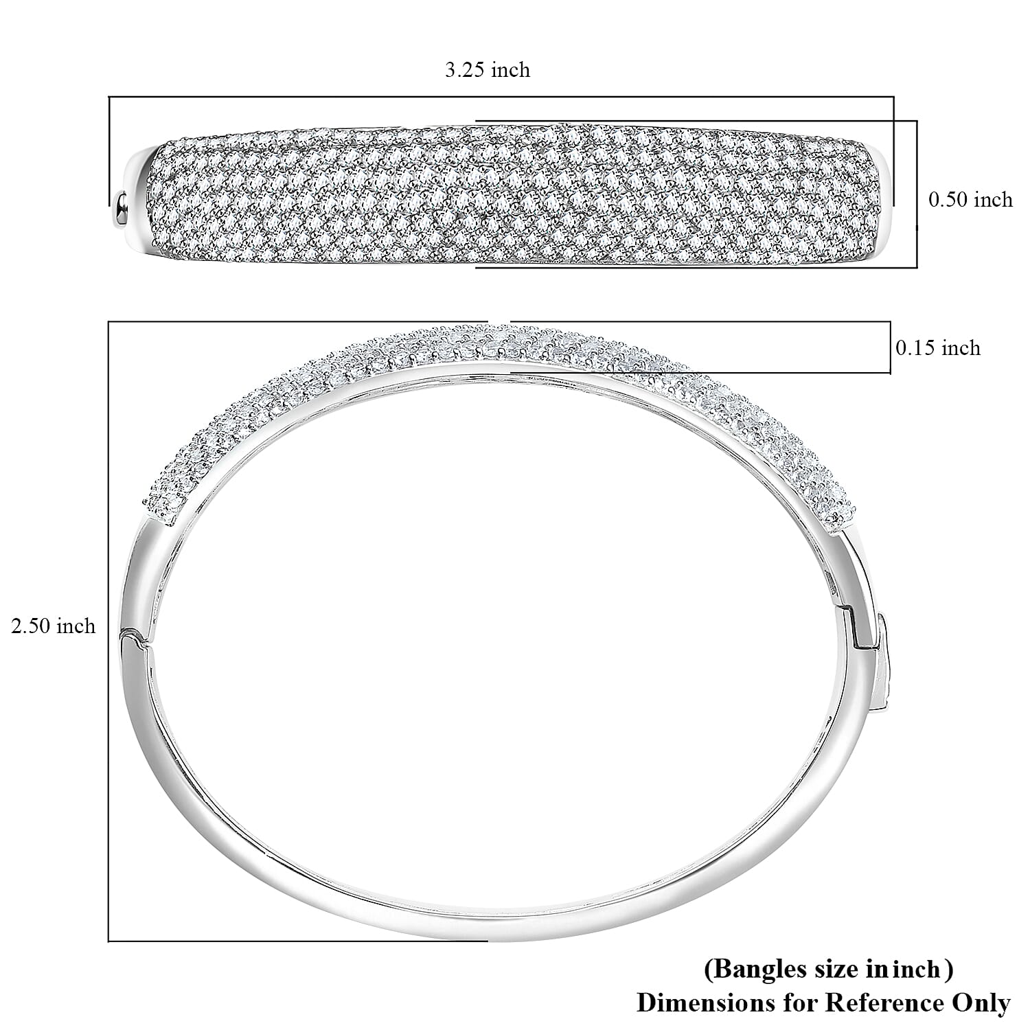 Karis Lab Created White Sapphire 10.65 ctw Starlit Sky Bangle Bracelet in Platinum Bond (7.25 In)