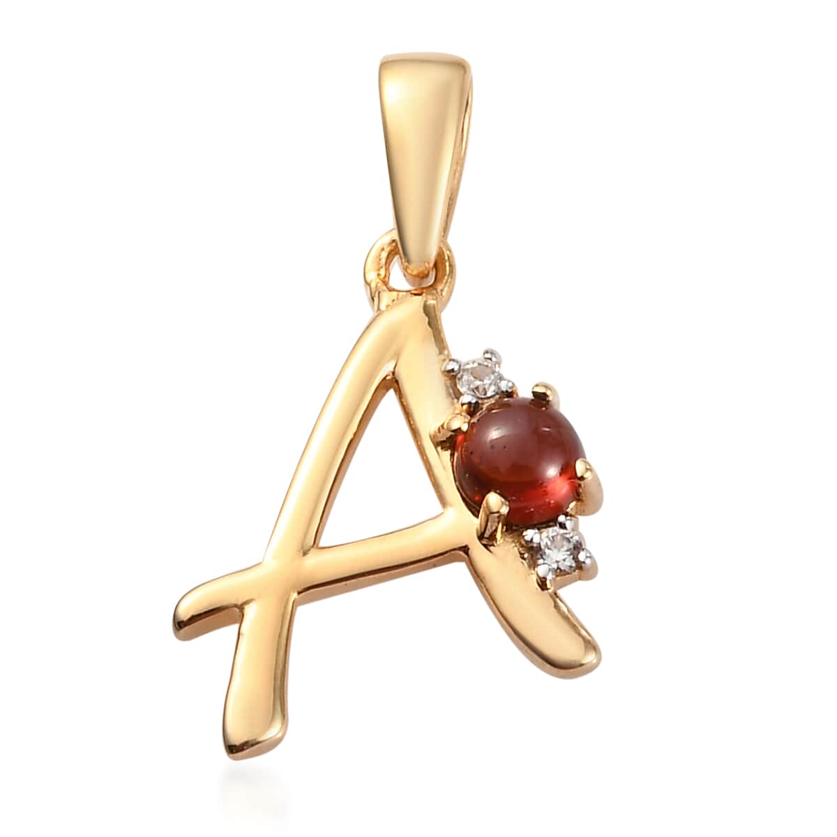 Mozambique Garnet and Natural White Zircon Initial A Pendant in Vermeil Yellow Gold Over Sterling Silver 0.50 ctw image number 0