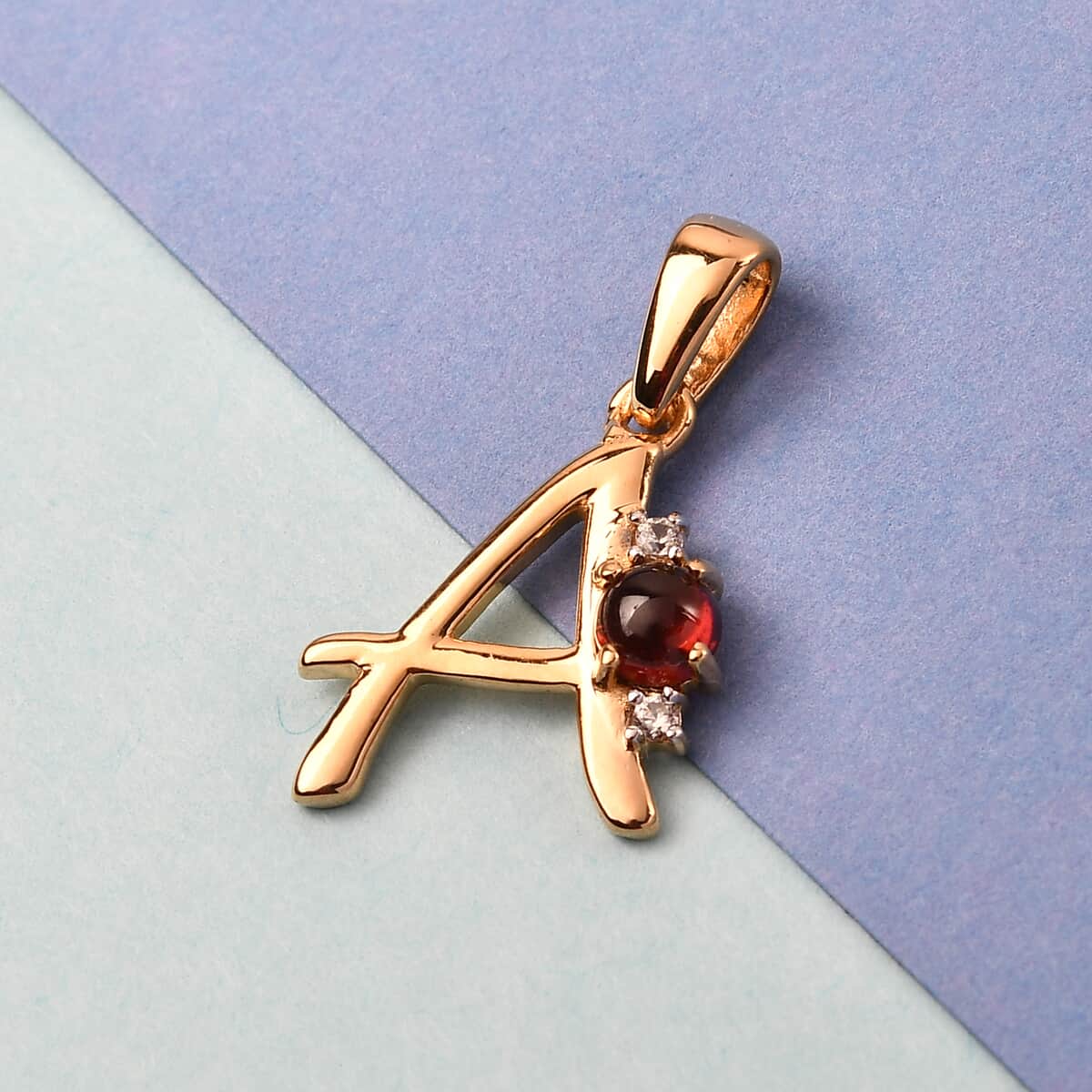 Mozambique Garnet, Natural White Zircon Initial Pendant in Vermeil YG Over Sterling Silver 0.50 ctw image number 1